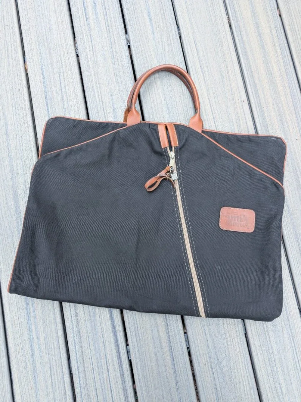 Vtg Better Homes & Gardens Waxed Canvas & Leather Garment Bag Travel Suit Carrie